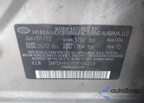 2013 Hyundai Elantra Gls/Limited z USA, uszkodzony, nr VIN 5NPDH4AE8DH186259